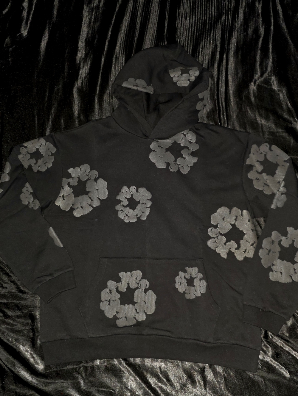 Denim Tears The Cotton Wreath Hoodie, Black Monochrome